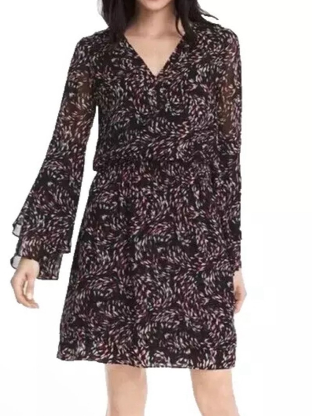 White House Black Market WHBM Dress 2p Scattered Print Ruffled Sheer Tiered Boho